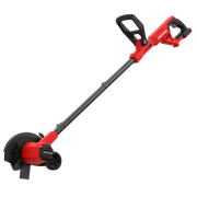 Photo of Craftsman CMCED400B cordless lawn edger, red and black, side angle on white background.