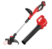 Photo of CRAFTSMAN CMCK197M1 cordless string trimmer and blower combo, red and black tools on white background.