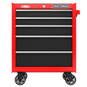 Craftsman CMST98264RB red rolling tool chest with five black drawers, front angle, white background.