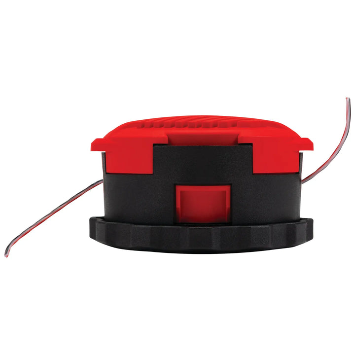 Photo of Craftsman trimmer line spool, SKU CMZST260H, black and red, straight-on angle, for string trimmers.
